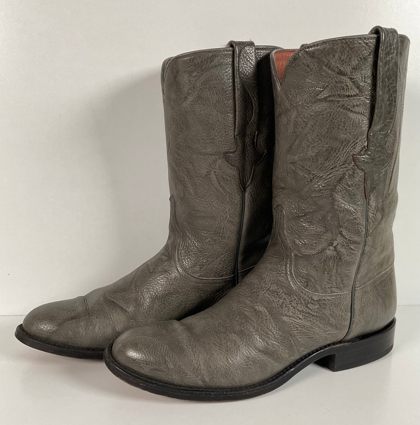 Vintage Lucchese Leadville Grey Anthracite Roper Boots 8.5 D USA Mad Dog Goat