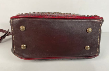 Tooled American West Purse Burgundy W/Bag Charm