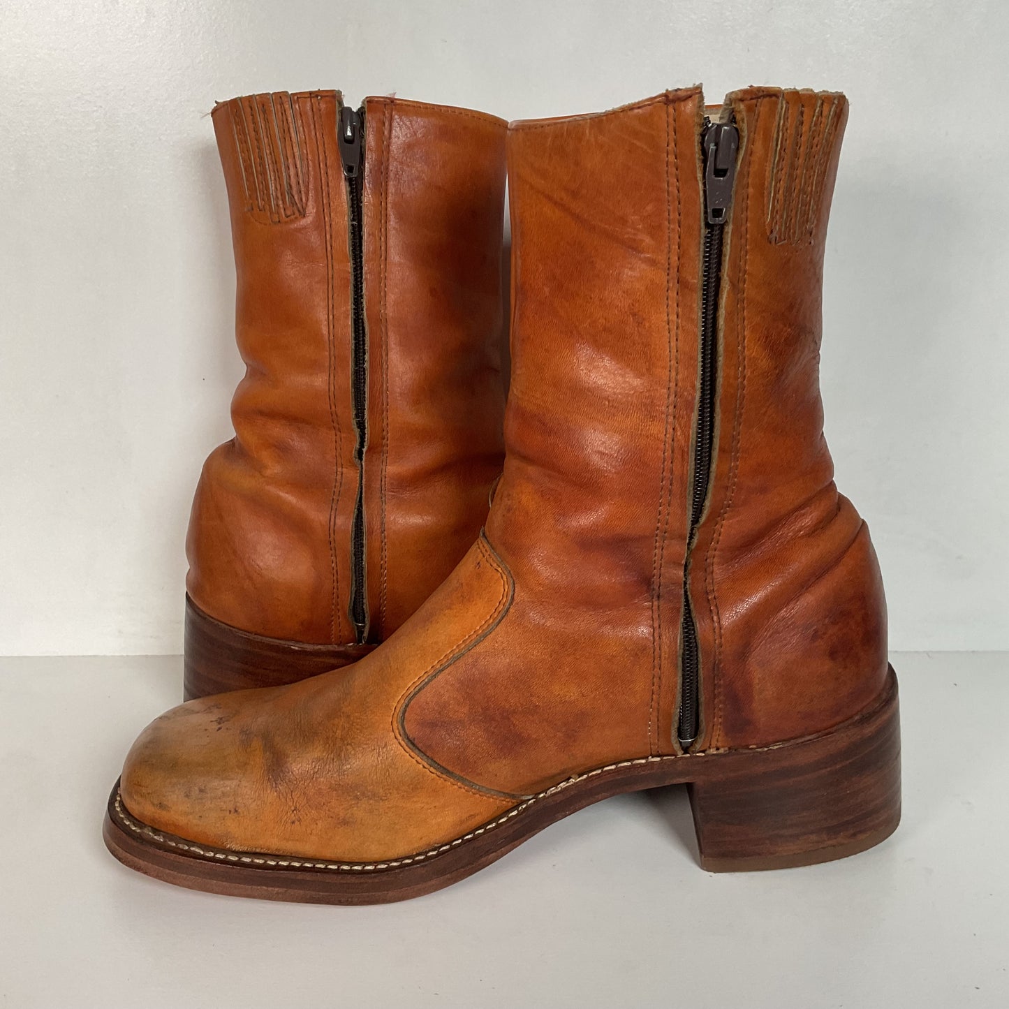 Vintage 60s Frye Chunky Campus Boots 11.5 D Black Label Recraft Thrashed