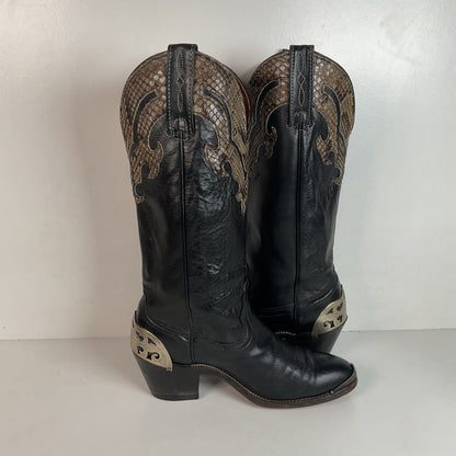 Vintage Laredo Snakeskin Overlay Cowgirl Boot 8 B USA Made Python