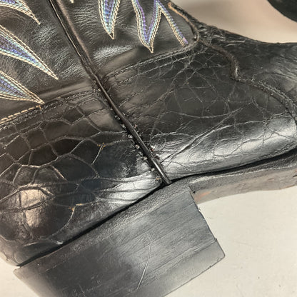 Vintage 1960s Justin Black Sea Turtle Cowboy Boots 10 D USA Made Fort Worth Label Pre-Ban