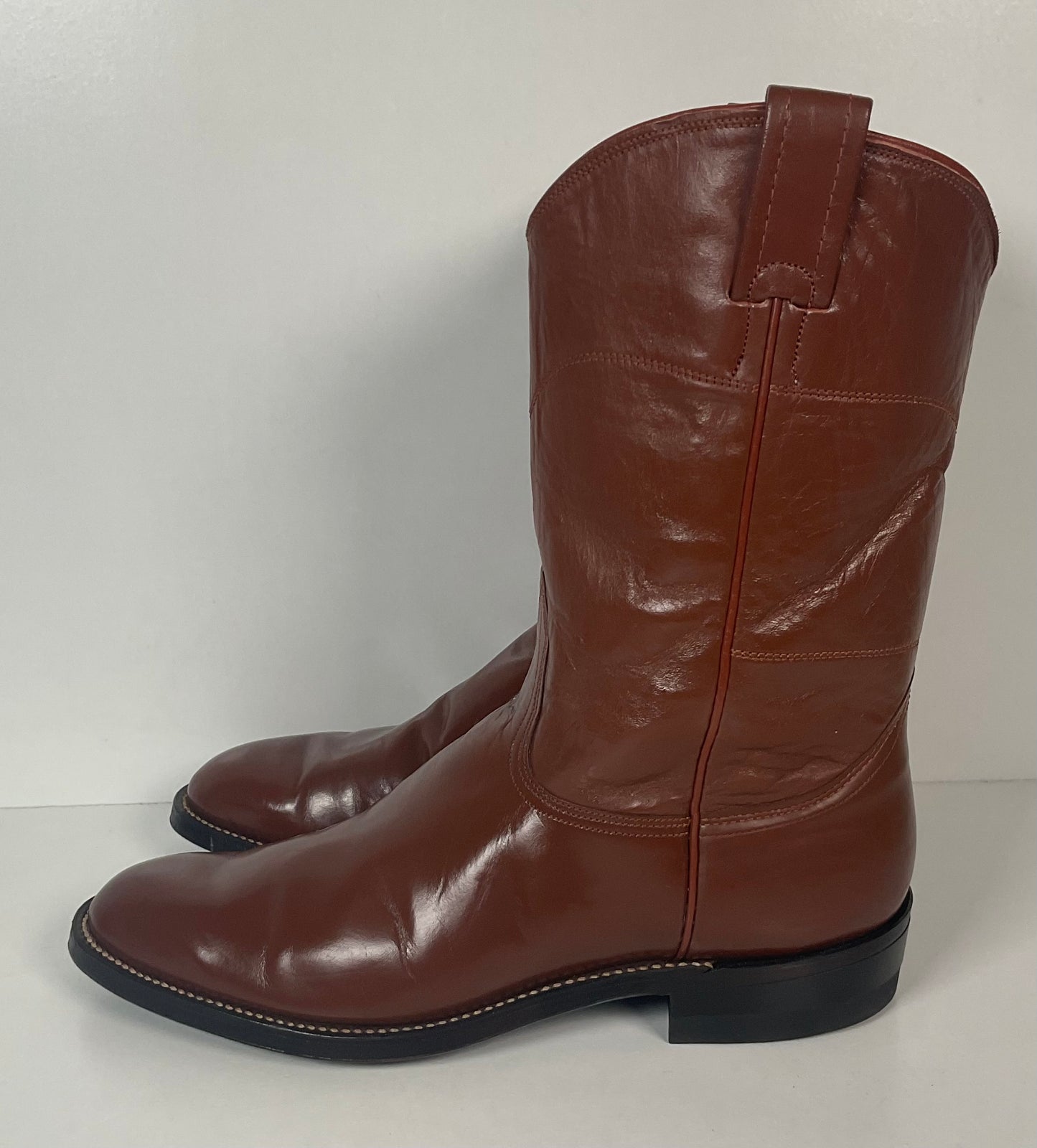 Vintage Nocona Brown Leather Roper Boots 8.5 E USA Made Western 60s 70s