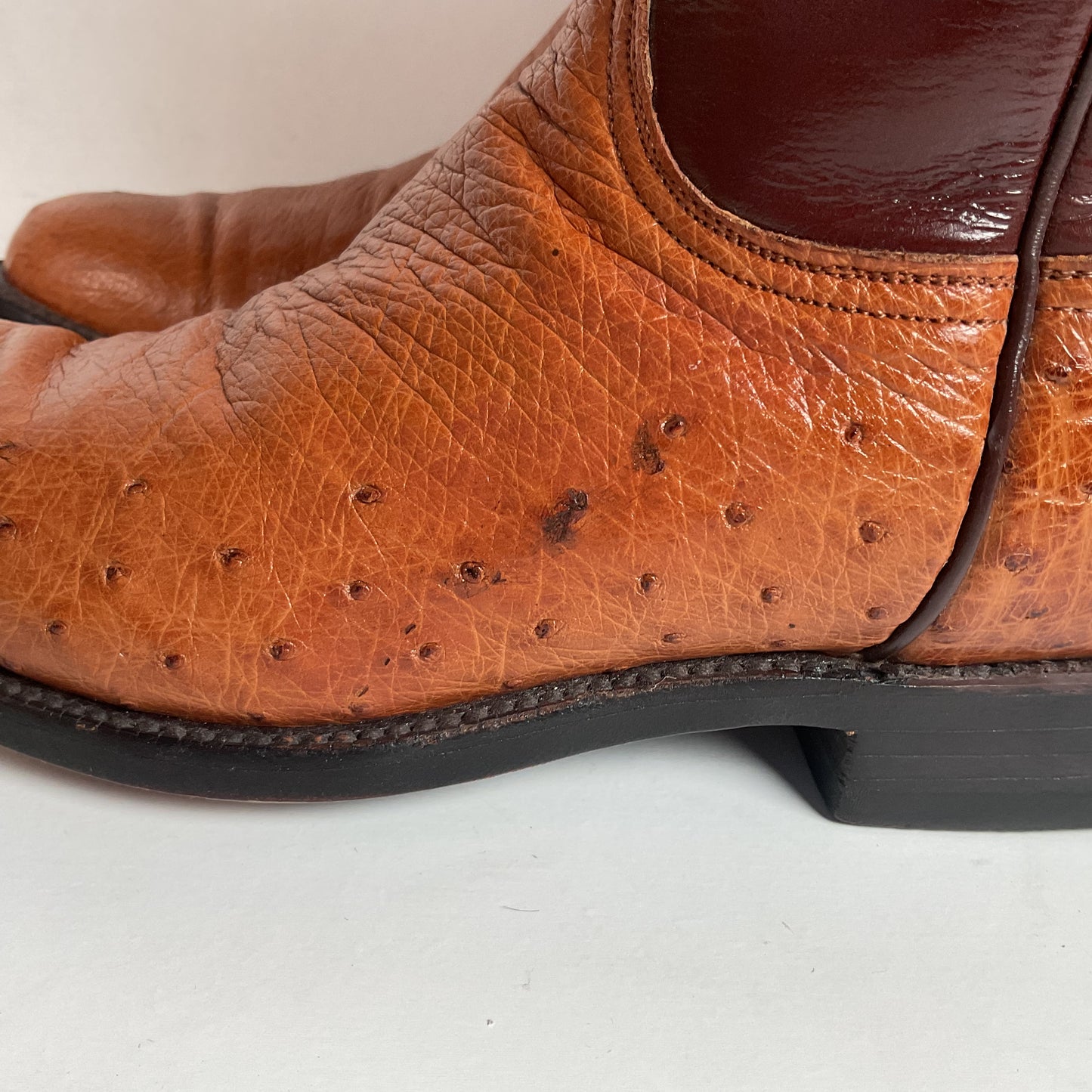 Vintage Lucchese Handmade Smooth Ostrich Cowgirl Roper Boots 7 B 1990s
