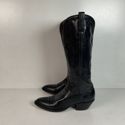 Vintage Lucchese Tall Cowgirl Boots 7 B USA Made Black Calf Skin
