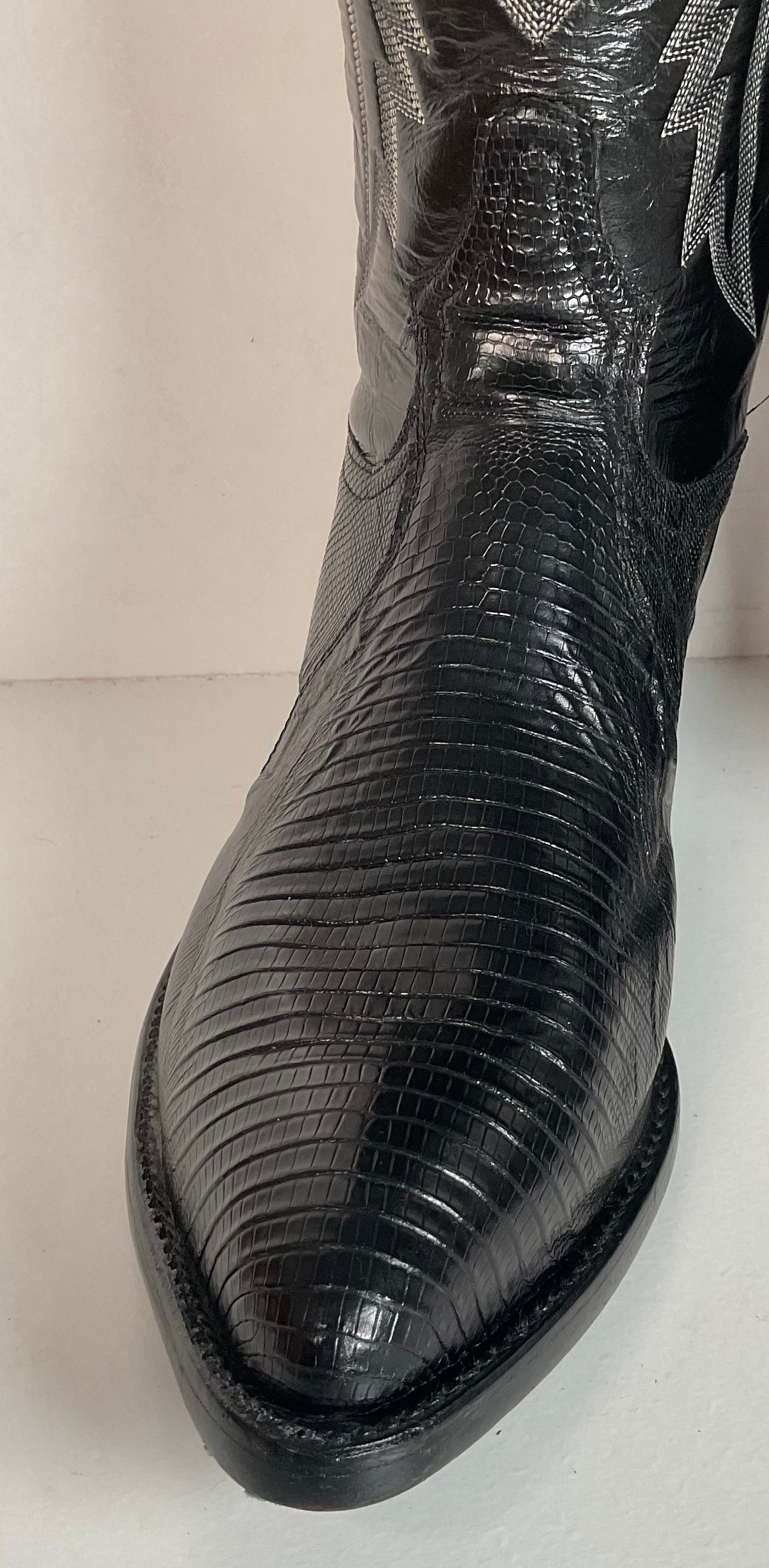 Vintage Tony Lama Black Lizard Teju Cowboy Boots 9 E Deadstock