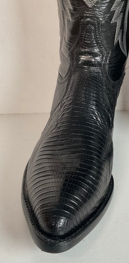 Vintage Tony Lama Black Lizard Teju Cowboy Boots 9 E Deadstock