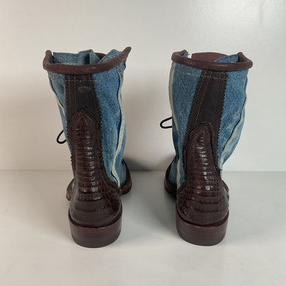 Denim Packer Boots | Caiman Cap Toe | Shark Skin Collar | Men’s 8 | Women’s 9.5