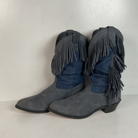 Vintage Wrangler Denim Fringe Cowgirl Boots 8.5 M USA Made Shorty