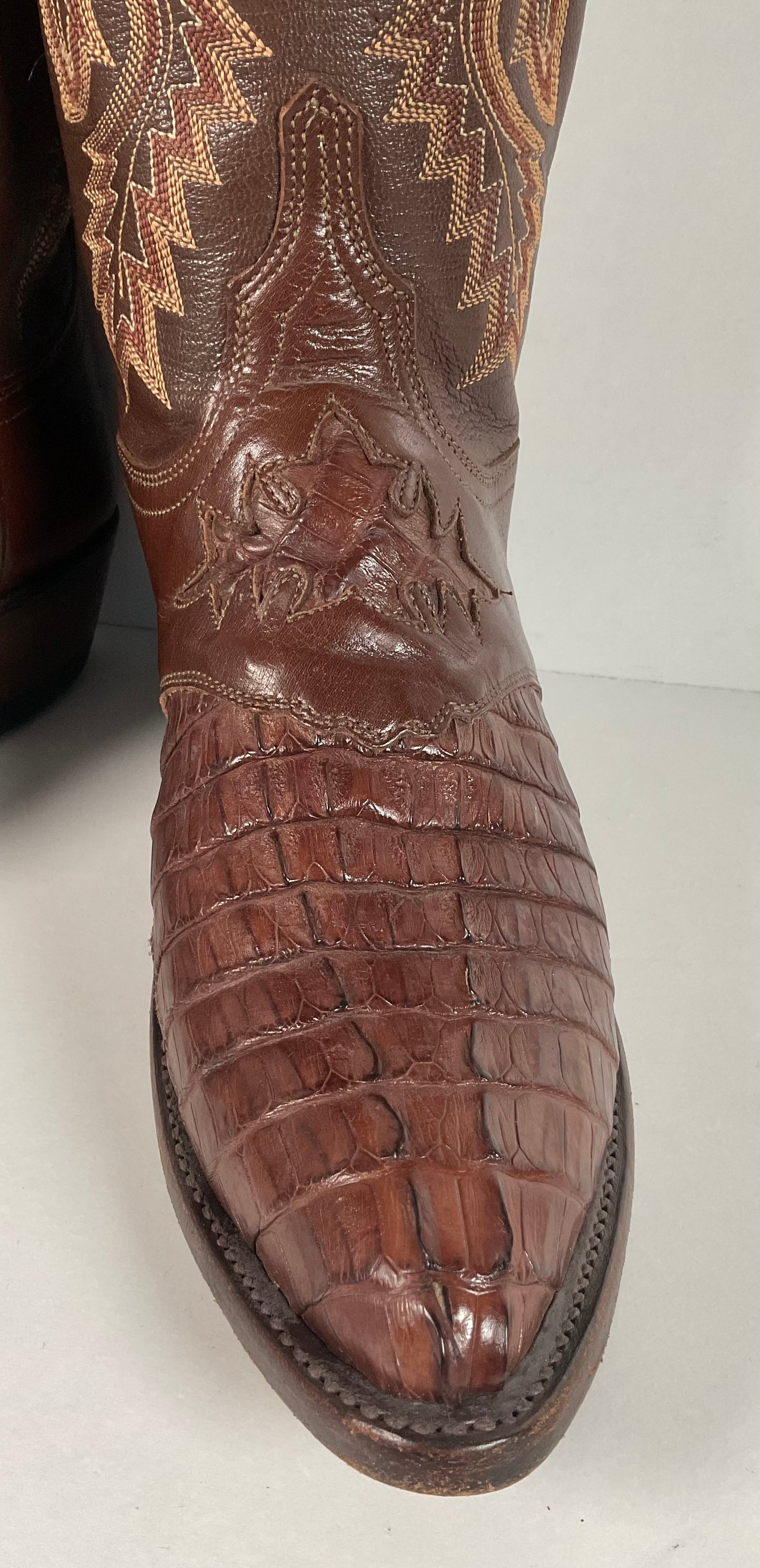 Lucchese 1883 Caiman Crocodile Cowgirl Boots 7 B Tooled Inlay Exotic