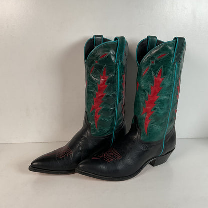 Vintage Dan Post For Code West Cowgirl Boots | Tooled Green Upper | Women’s 10 M