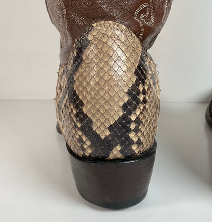 Vintage Longhorn Cowboy Boots | Python Snakeskin | Tooled Overlays | Men’s 9 D