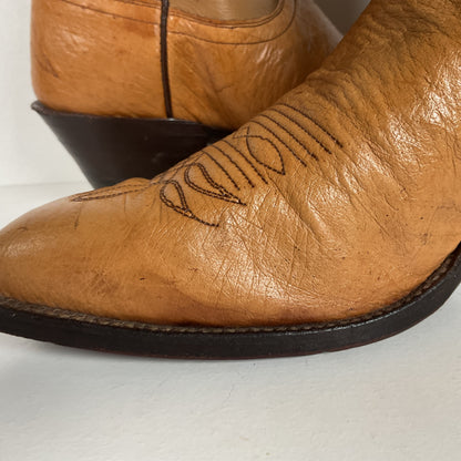 Vintage Justin Smooth Ostrich Cowboy Boots | USA Made | Butterscotch | 8 EE