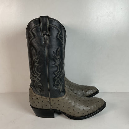 Vintage Justin Grey Ostrich Quill Cowboy Boots 9.5 D Exotic USA Made