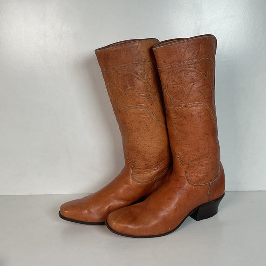 Vintage 1960s Tony Lama Cowgirl Boots 7 B Cavalry Style Black Label