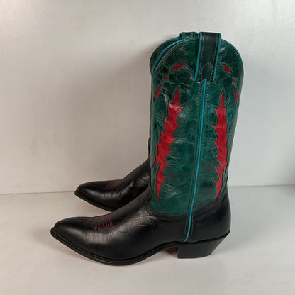Vintage Dan Post For Code West Cowgirl Boots | Tooled Green Upper | Women’s 10 M