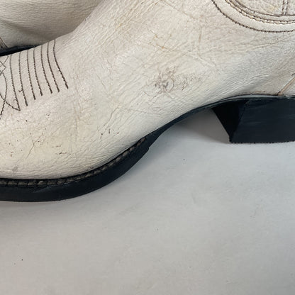 Vintage 1960s Justin White Cowboy Boots Men's 10 B | Women’s 11 Old Fort Worth Label