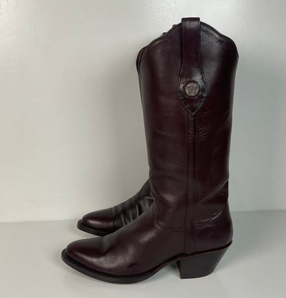 Vintage J. B. Hill Burgundy Calf Cowgirl Boots | Silver Concho Custom | 6.5 B