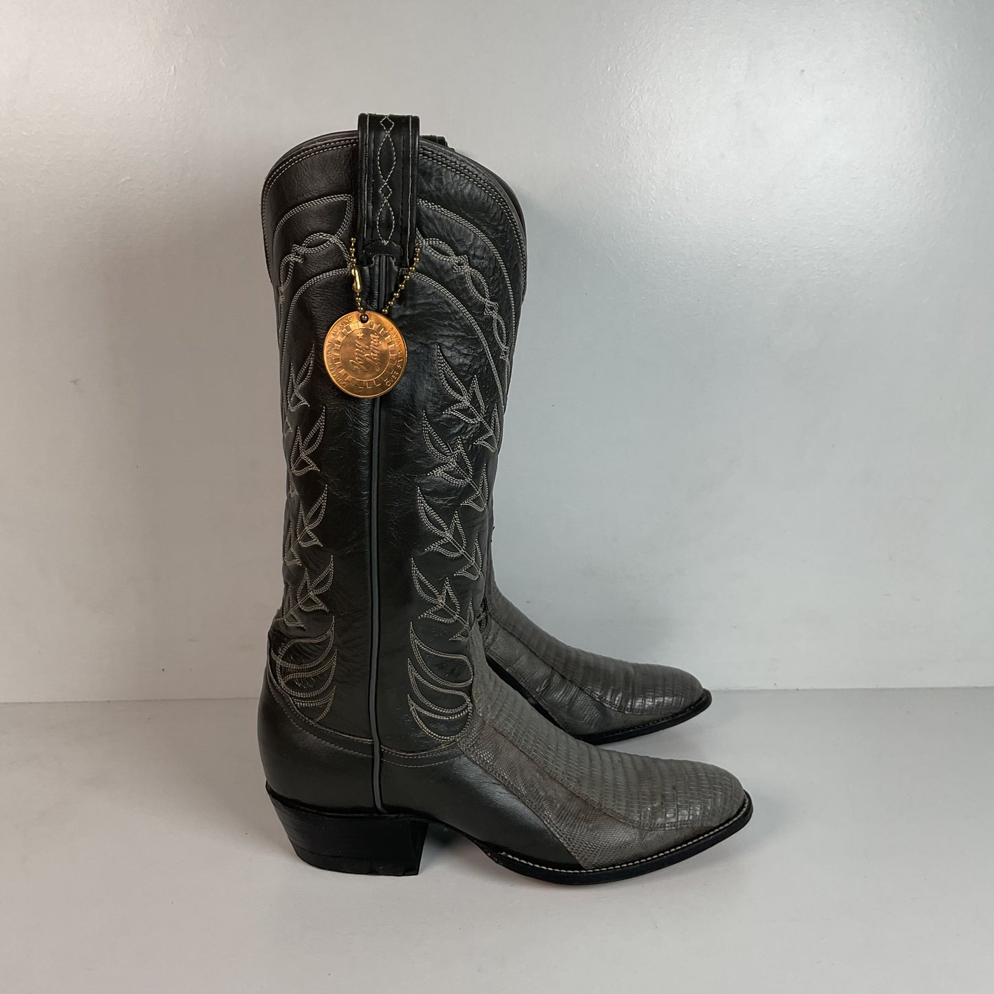 Vintage Tony Lama Gold Label Cowgirl Boots 6.5 B Grey Lizard Teju