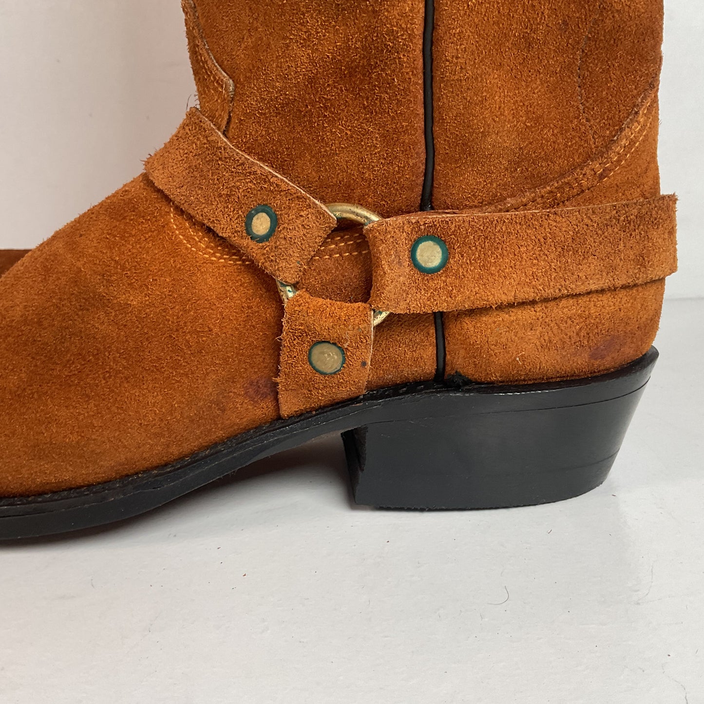 1970s Texas Suede Harness Boots 9 D USA Made Rough Out