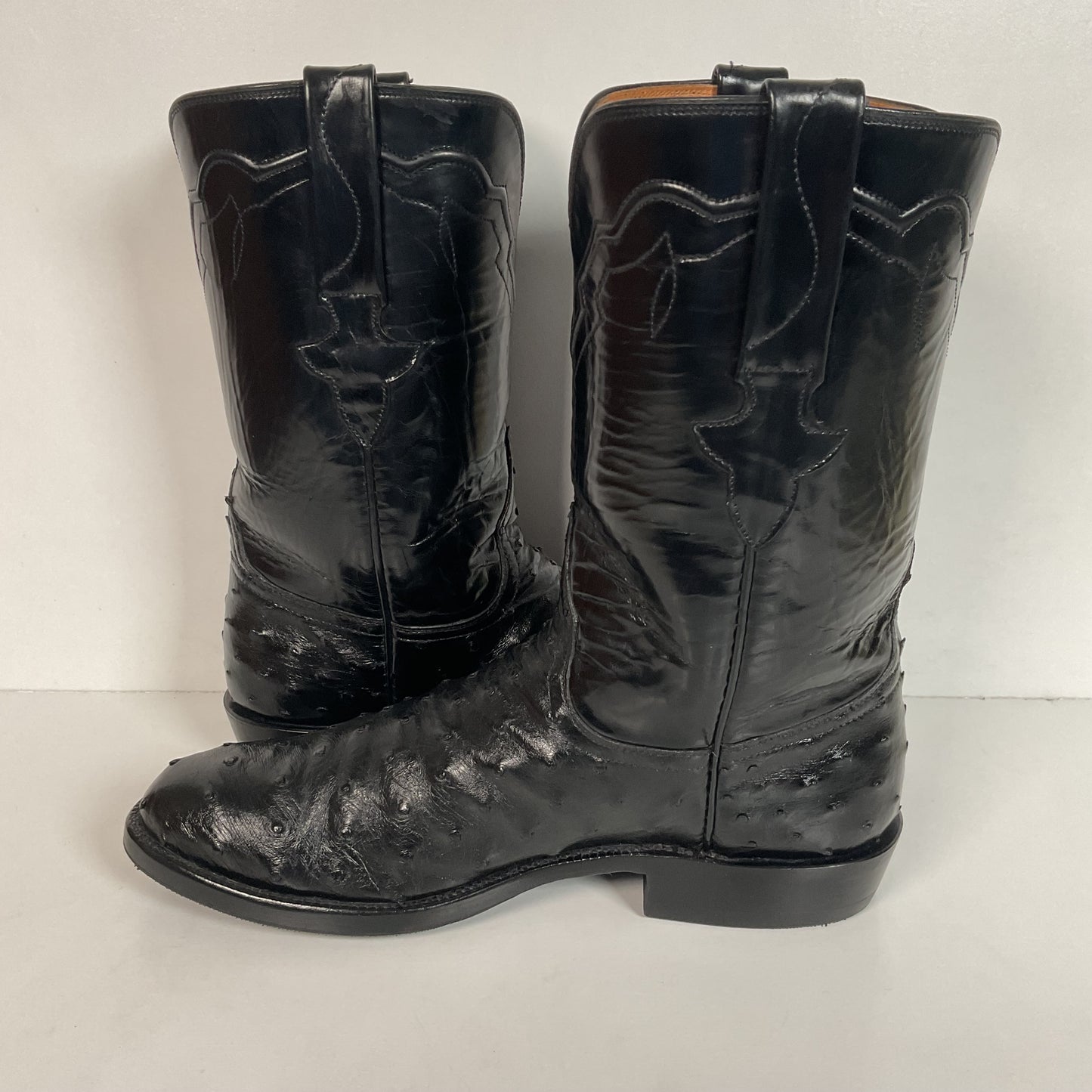 Recrafted Lucchese Classics Handmade Ostrich Quill Roper Boots 8.5 D Exotic