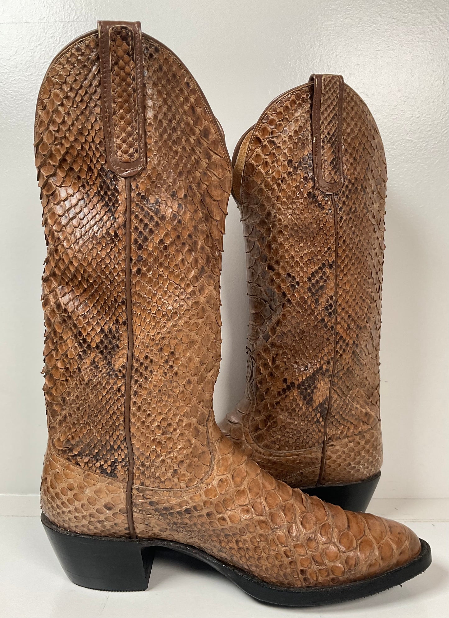 Vintage Full Python Snakeskin Cowboy Boots 8 D Back Cut Recraft