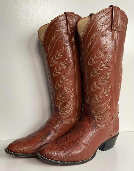 Vintage Tony Lama Gold Label Cowgirl Boots 7.5 C Lizard Vamp