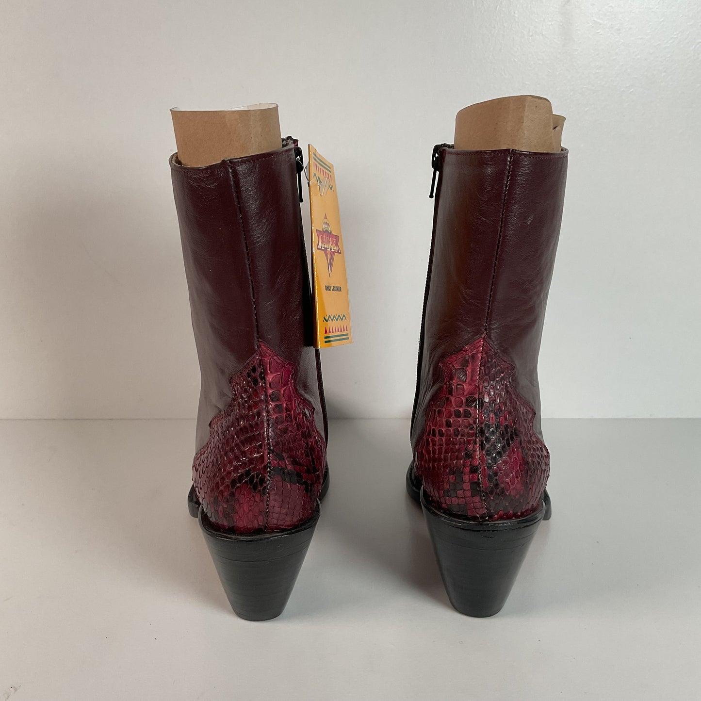 Western Snakeskin Stiletto Boots | Burgundy Python | Men’s 7.5 | Women’s 9