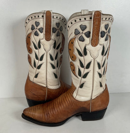 Vintage Cuadra Butterfly Cowgirl Boots | Teju Lizard | Tooled Inlays | Women’s 8
