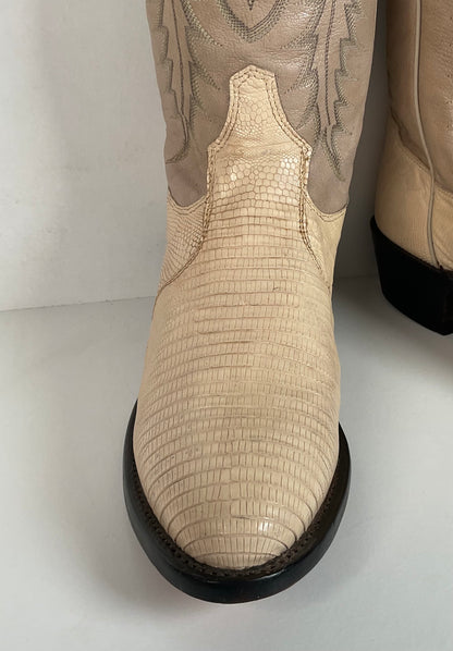 Tony Lama Teju Lizard Cowboy Boots | USA Made | Bone White | Men’s 8.5 D
