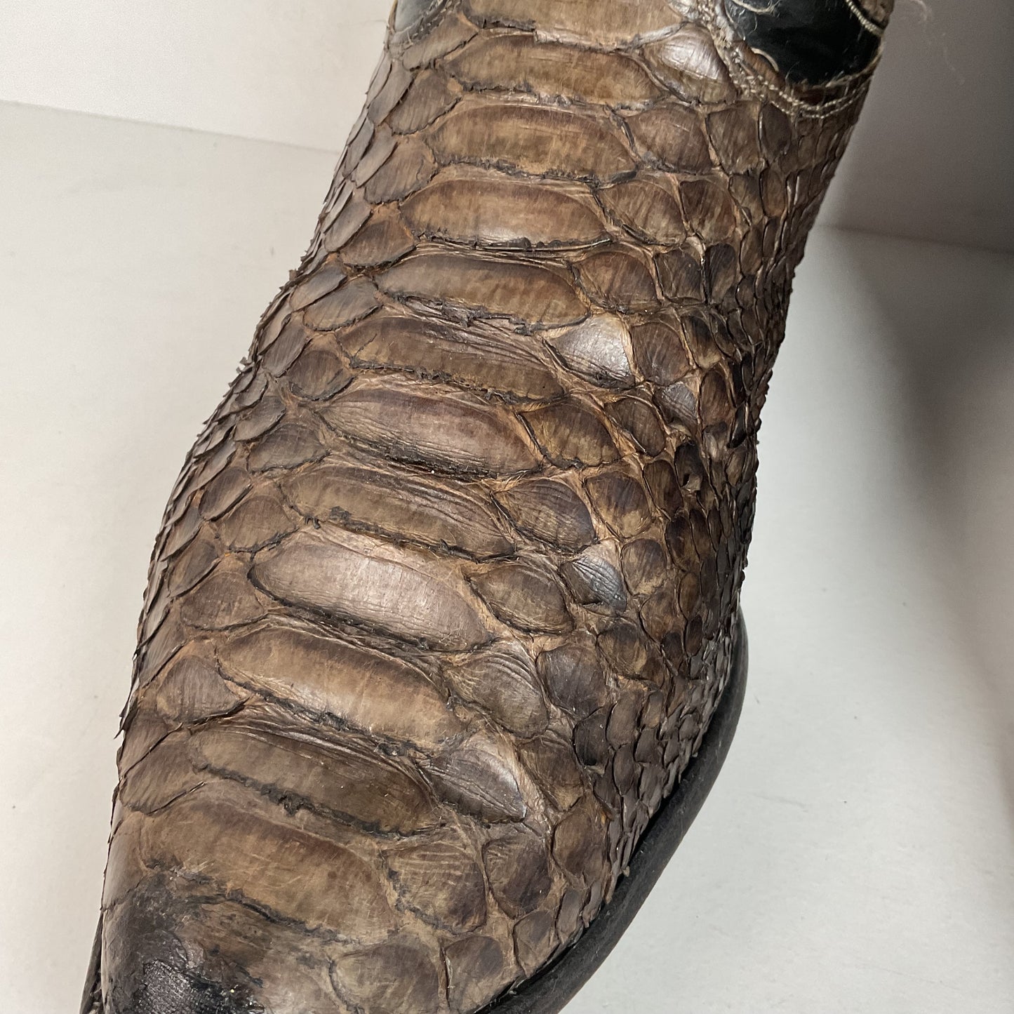 Vintage Olathe Python Snakeskin Cowboy Boots | Distressed | Tooled Inlay | 13 EE