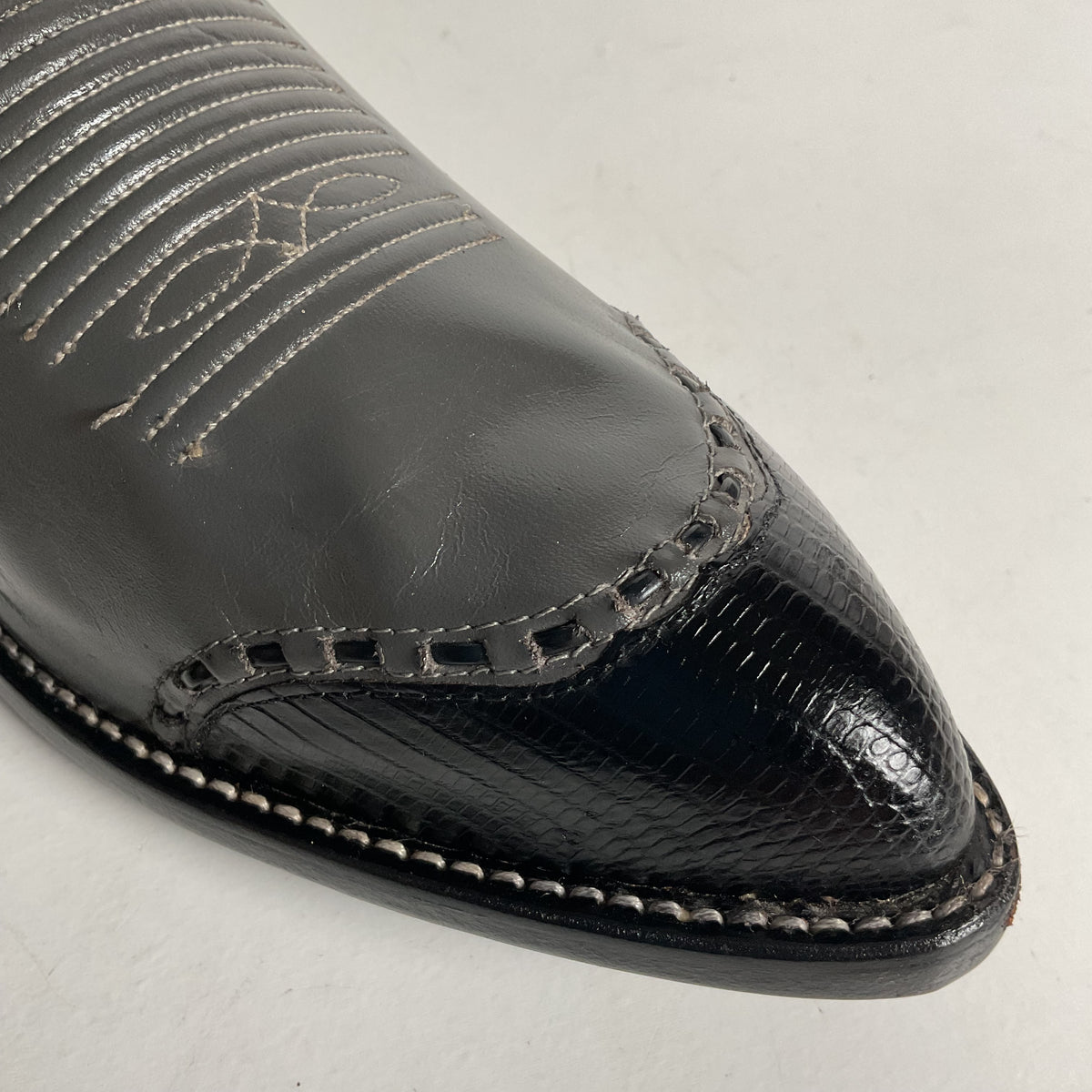 Vintage Tony Lama Lizard Wingtip Cowboy Boots | Charcoal Grey | Men’s 11.5 EE
