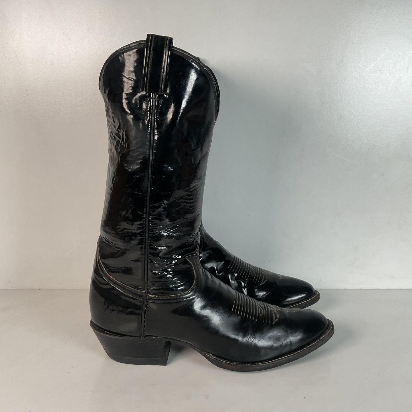 Late 1960s Tony Lama Patent Leather Cowboy Boots 10.5 D Glossy USA Made