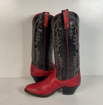 Vintage Dan Post Red Python Snakeskin Cowgirl Boots 7 M USA Made