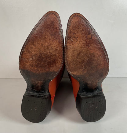 Vintage Tony Lama Burnt Orange Cowgirl Boots 6.5 C Tooled Inlay