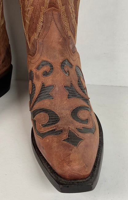 J. B. Dillon Goat Skin Cowboy Boots | Mad Dog | Tooled Inlays | Men’s 9 D
