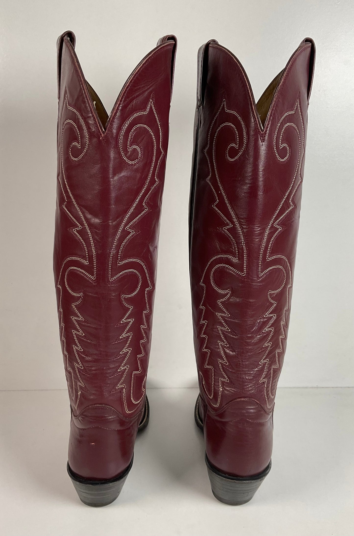Vintage Hondo 18” Burgundy Cowgirl Boots 6.5 A Stitched