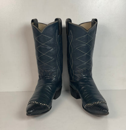 Vintage Tony Lama Navy Blue Cowgirl Boots 5.5 B Gold Label Lizard Wingtip