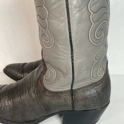 Vintage Dan Post Charcoal Grey Teju Lizard Cowboy Boots 10 D Old Label