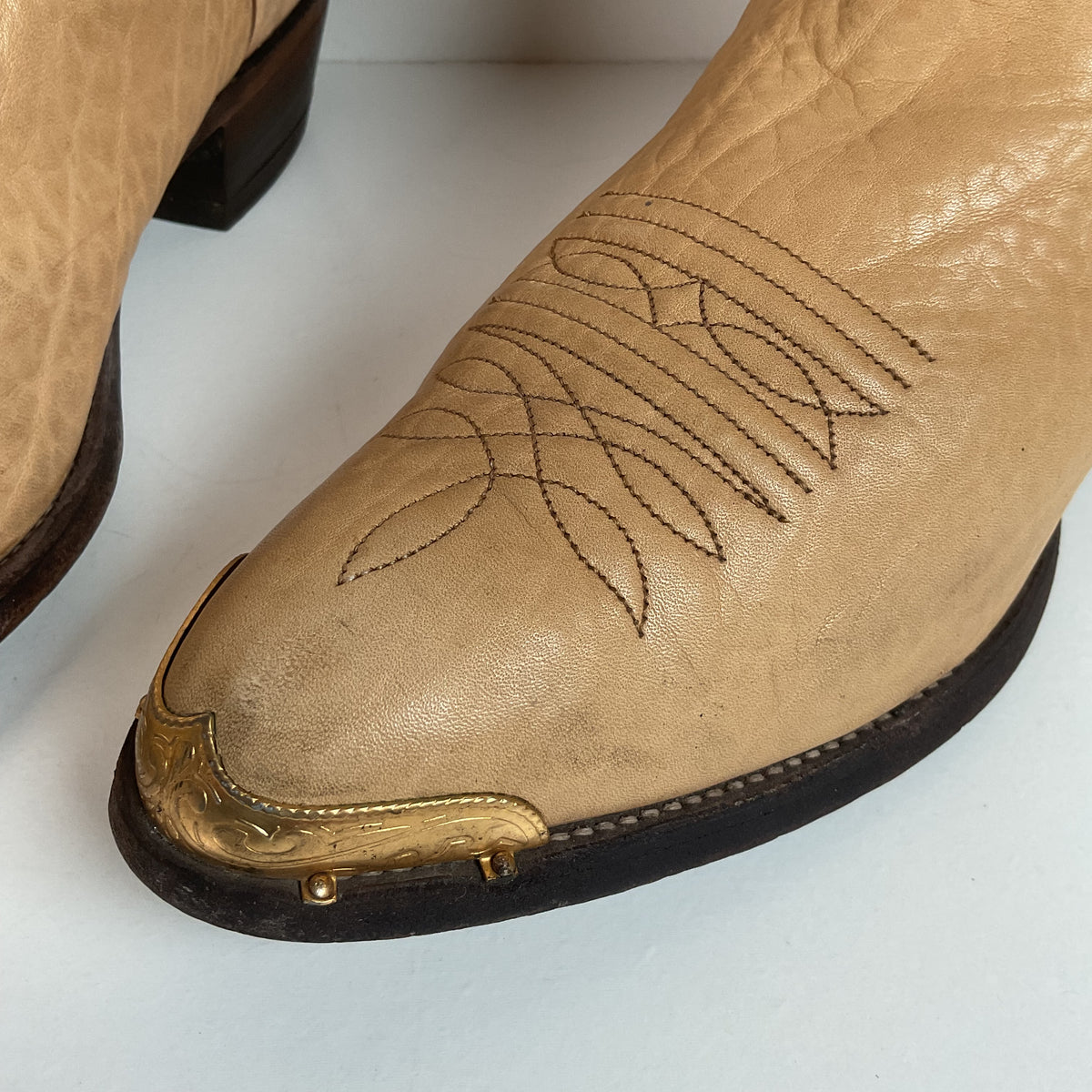 Vintage Nocona Cowboy Boots | Beige Bullhide | USA Made | Men’s 9 D