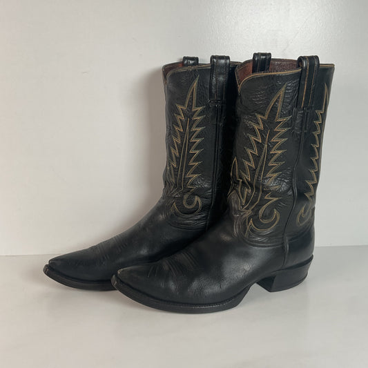 1950s Tony Lama Cowboy Boots | Black | Distressed | Men’s 9.5