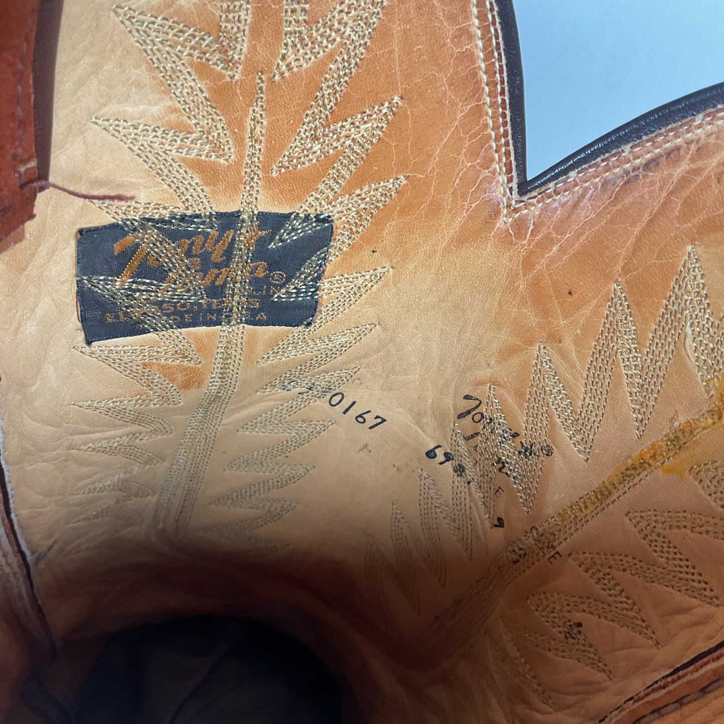 Vintage Tony Lama Pig Skin Suede Cowboy Boots 9 E Gold Label