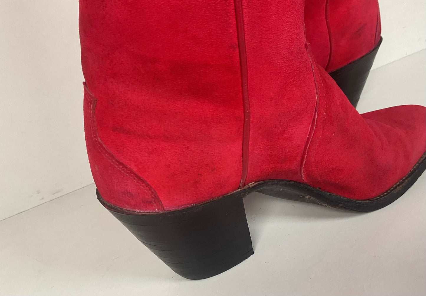 Vintage 70s Justin Red Suede Cowgirl Boots 6 B USA Made Rough Out