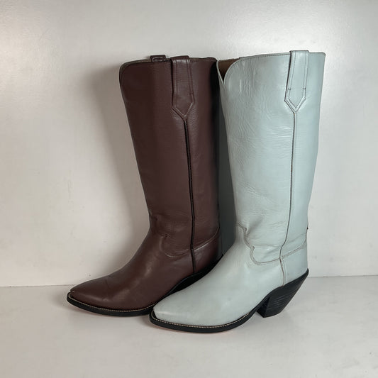 Custom Tall Top Cowboy Boots 11 Wide Shooter Style Off White & Brown