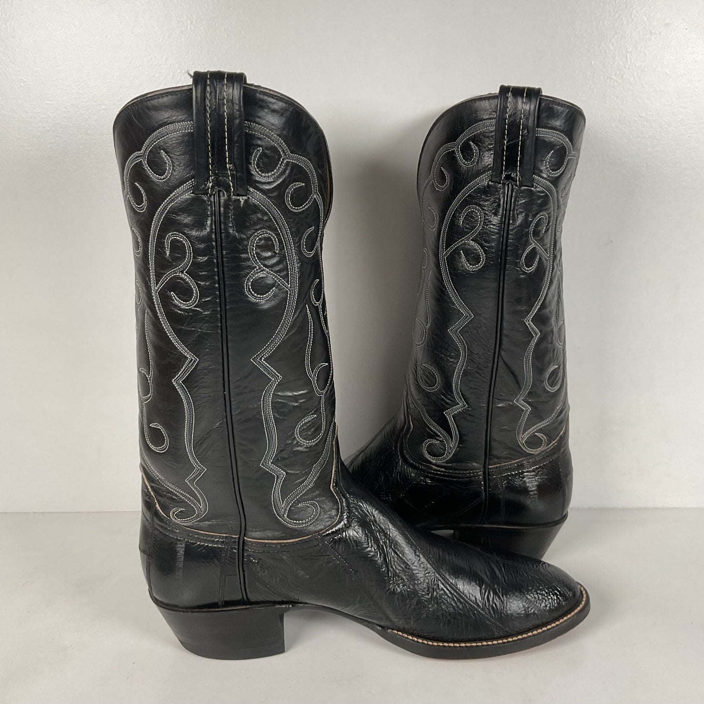 Vintage Hondo Eel Skin Cowboy Boots | Exotic | Black | Narrow | Men’s 11.5 B