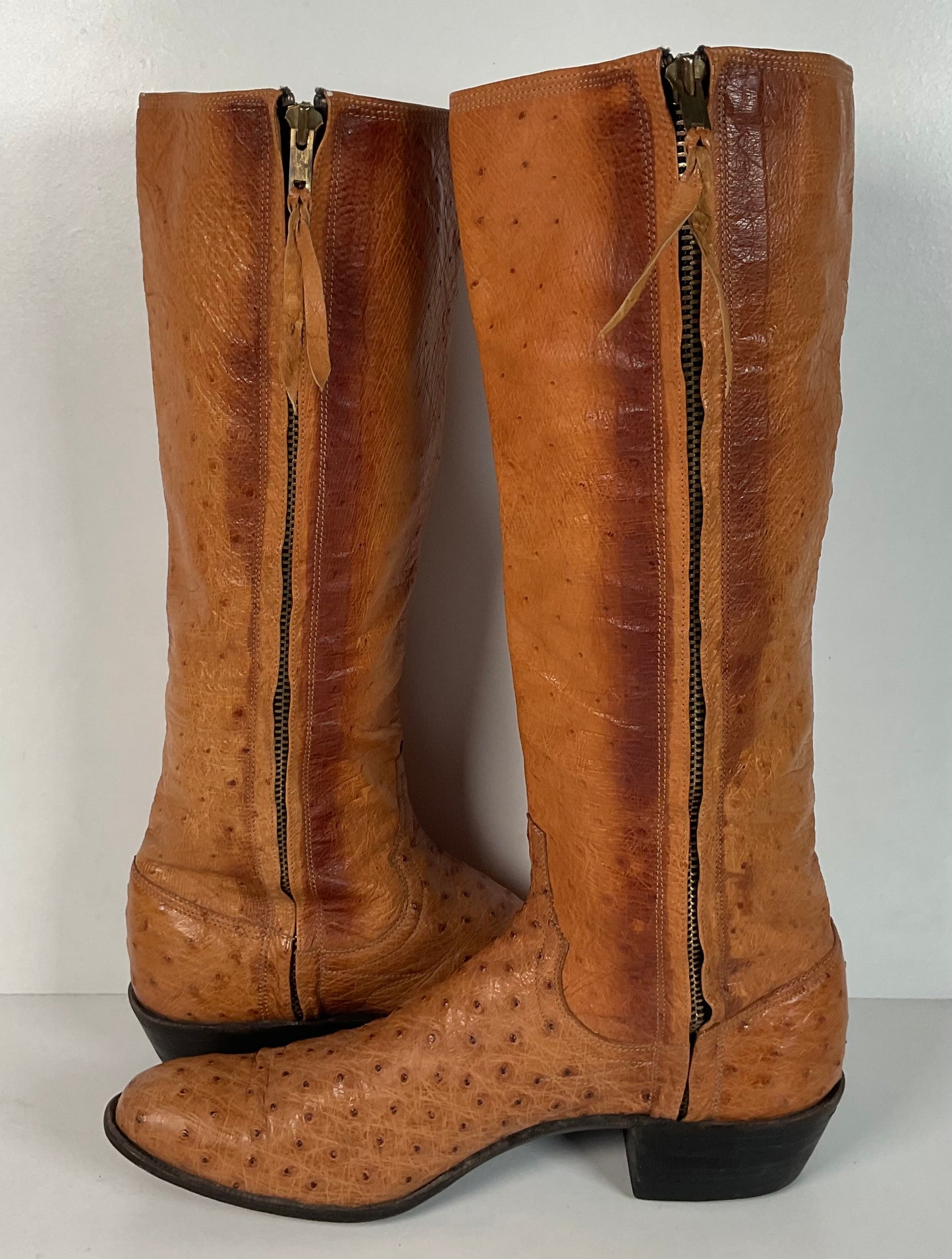 Custom Tall Ostrich Quill Riding Boots 7.5-8 Exotic Cowgirl