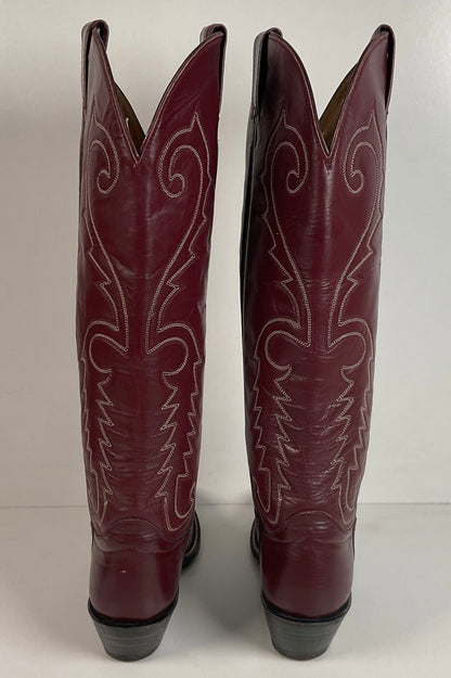 Vintage Hondo 18” Burgundy Cowgirl Boots 6.5 A Stitched