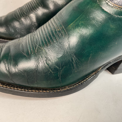 Vintage 1960s Tony Lama Emerald Green Cowboy Boots 10 E Distressed Gold Label