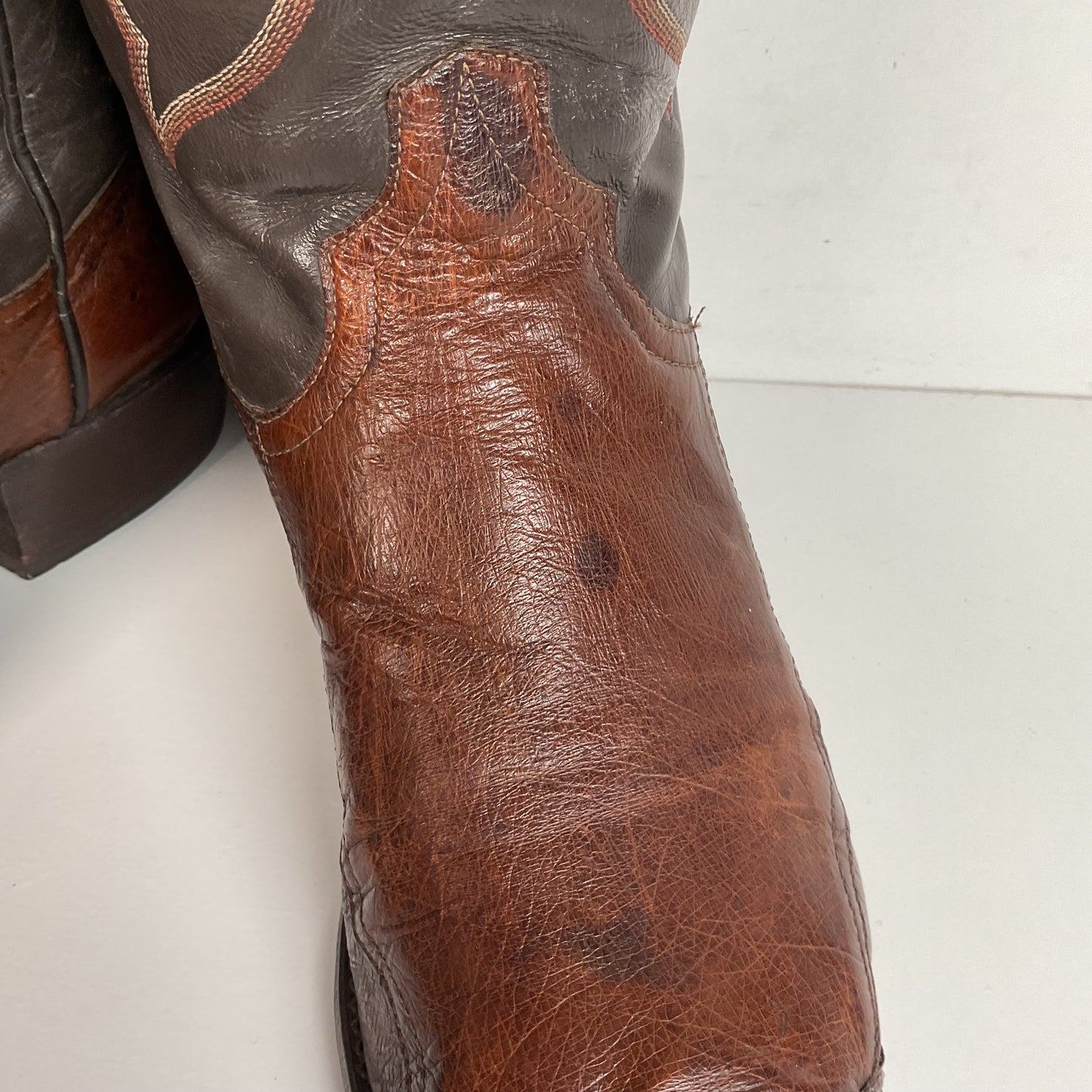 Vintage Larry Mahan Exotic Ostrich Wingtip Cowboy Boots 10.5 D Smooth Pin Quill