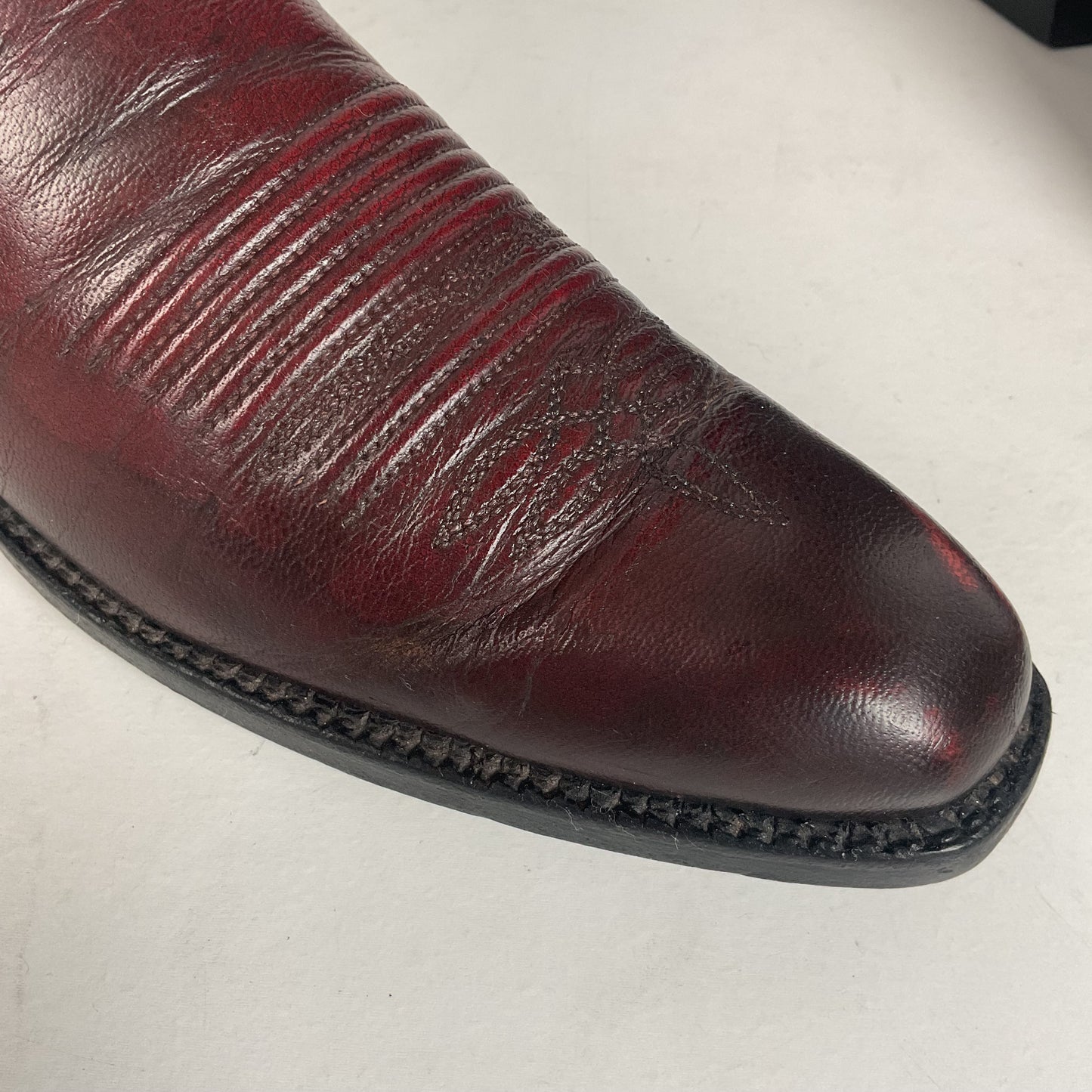 Custom Black Cherry Cowboy Boots | Goat Skin | Extra Narrow | 10.5 AA