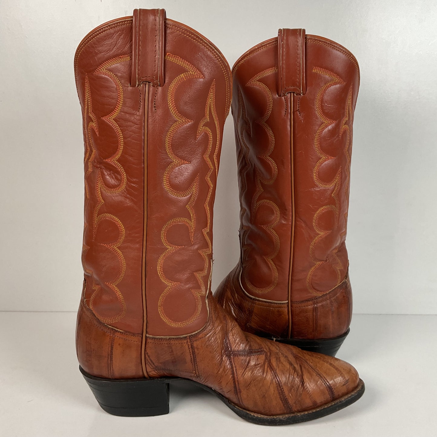 Vintage Tony Lama Eel Skin Cowboy Boots 8.5 D Gold Label Exotic